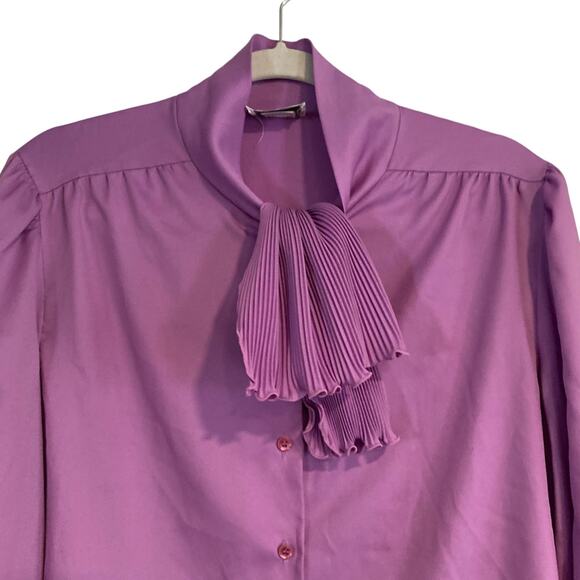 Womens Vintage 70s Orchid Purple Levi Strauss Frill Neck Button Up Top Size 16 - Picture 5 of 16